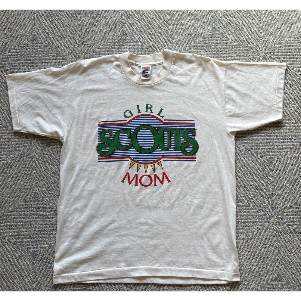 Vintage Single Stitch Fruit of the Loom Girl Scout Mom T-Shirt - Off-White - XL